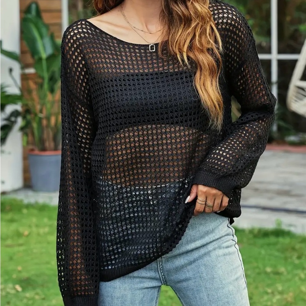 Black Mesh Knit Sweater